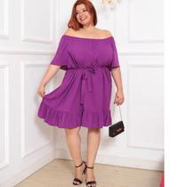 Vestido Curto Ciganha Plus Size Ombro a Ombro Tecido Viscolinho