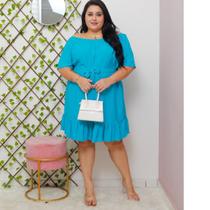 Vestido Curto Ciganha Plus Size Ombro a Ombro Tecido Viscolinho