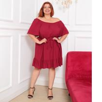 Vestido Curto Ciganha Plus Size Ombro a Ombro Tecido Viscolinho