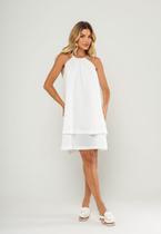 Vestido Curto Com Alças Finas e Babado Duplo Branco Salvatore Vestido Curto Com Alças Finas e Babado Duplo Branco Salvatore