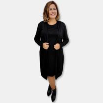 Vestido Curto com Capa Cardigan Manga Longa Liso