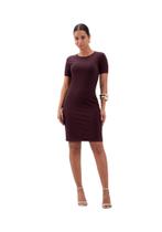 Vestido Curto Com Manga Curta Malha Canelada Lunender 00663