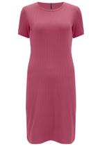 Vestido Curto Com Manga Curta Malha Canelada Lunender 00663