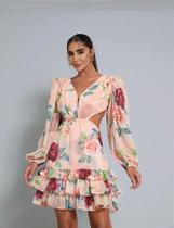 vestido curto crepe larissa de manga longa -Tamanho M