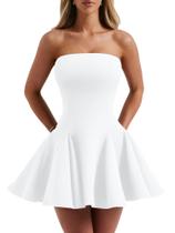 Vestido Curto DAAWENXI sem alça Sem Mangas Branco Vestido Curto DAAWENXI sem alça Sem Mangas Branco
