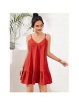 Vestido curto de alça decota V babado delicado fofo dia a dia verão moda casual feminina boho Vestido curto de alça decota V babado delicado fofo dia a dia verão moda casual feminina boho