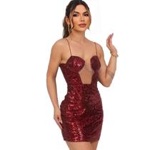 Vestido Curto de Festa Alcinha Paetes Feminino Com Bojo Vestido Curto de Festa Alcinha Paetes Feminino Com Bojo