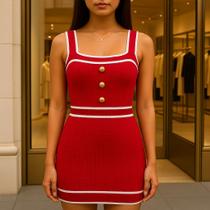Vestido Curto de Tricot Modal Feminino Com Botões Elegância Confortável Casual