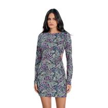 Vestido Curto Decote Redondo M. Longa Abertura Lateral Zinco Vestido Curto Decote Redondo M. Longa Abertura Lateral Zinco