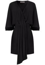 Vestido Curto em Crepe com Recorte Pregas
