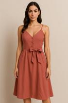 Vestido Curto em Linho Rosé com Botões e Cinto Laço Elegância e Conforto