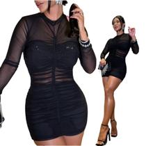 Vestido Curto em Tule com Top e Shorts Forro