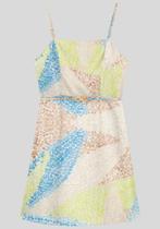 Vestido curto estampado em viscose com cinto lunender 35565