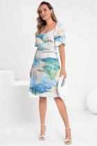 Vestido Curto Evasê De Mangas Fluidas Com Decote Em V - Lunender