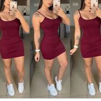 Vestido curto feminino canelado alça fina