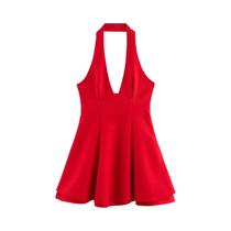 Vestido Curto Feminino Com Decote Em V E Laço, Estilo Ondulado, Saia Ampla, Coleção Outono 2025