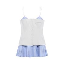 Vestido Curto Feminino De Primavera Com Bainha Plissada, Sexy, Com Contraste E Patchwork Em Popeline