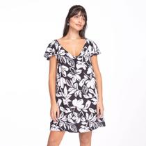 Vestido Curto Feminino Estampado com Amarração FreeSurf Flores P&B