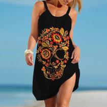 Vestido Curto Feminino Estilo Punk Com Estampa De Caveira, Casual, Étnico, Para Uso Diário, Vestido