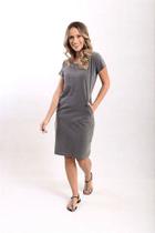 Vestido Curto Feminino Estonado Chumbo - 100% Algodão Vestido Curto Feminino Estonado Chumbo - 100% Algodão