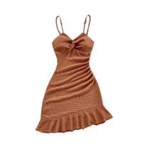 Vestido Curto Feminino Justo Com Decote Halter E Borda Franzida Sexy