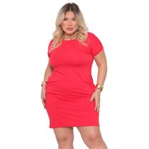 Vestido Curto Feminino Liso Malha Bolso Moda Plus Size