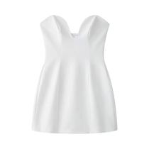 Vestido Curto Feminino Ombro a Ombro Com Decote Em Coração Estilo Europeu Americano Primavera 2025 Vestido Curto Feminino Ombro a Ombro Com Decote Em Coração Estilo Europeu Americano Primavera 2025