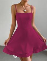 Vestido Curto Feminino Rodado Soltinho Costas Nua Alça Fina Duna Verão Casual Vestido Curto Feminino Rodado Soltinho Costas Nua Alça Fina Duna Verão Casual