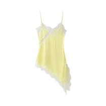 Vestido Curto Feminino Sem Mangas, Costas Nuas, Em Cetim Com Renda, Assimétrico, Sexy, Para Festas