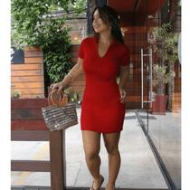 Vestido Curto Gola Polo Canelado Modal Verão Tendência Casual Moda Tricot Premium