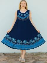 Vestido Curto Indiana Trapezio Bordada Batik Plus Size
