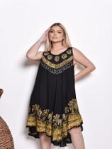 Vestido Curto Indiana Trapezio Bordada Batik Plus Size