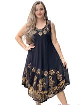 Vestido Curto Indiana Trapezio Bordada Batik Plus Size