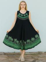 Vestido Curto Indiana Trapezio Bordada Batik Plus Size