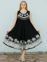 Vestido Curto Indiana Trapezio Bordada Batik Plus Size