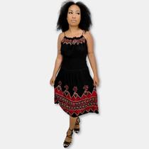 Vestido Curto Indiano Alça Batik Bordado Elástico Cintura 44