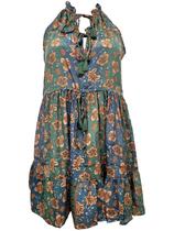 Vestido Curto Indiano Alça Seda Estampado BOHO com Cordão