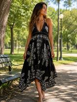 Vestido Curto Indiano De Alça Costa Nua Batik Bordado - Preto - Deeyaa Indiana