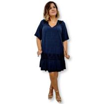 Vestido Curto Indiano Manga Curta com Bordados Plus Size