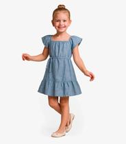 Vestido Curto Infantil Com Cinto De Algodão Select Azul Vestido Curto Infantil Com Cinto De Algodão Select Azul