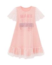 Vestido Curto Infantil em Cotton/Tule Gliter Rosa Somnii