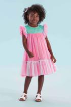 Vestido Curto Infantil Festa em Tule Rosa e Azul Mon Sucré