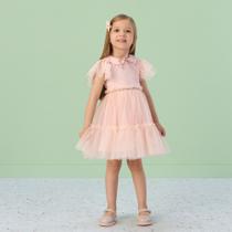 Vestido Curto Infantil Festa em Tule Salmão Mon Sucré