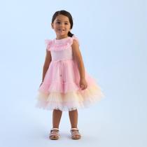 Vestido Curto Infantil Festa Tule Paetê Rosa Petit Cherie