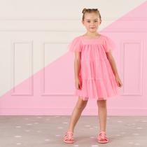 Vestido Curto Infantil Festa Tule Rosa Neon Mon Sucré