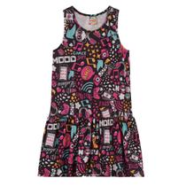 Vestido Curto Infantil Preto Estampado Gamer Girl Brandili