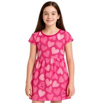 Vestido Curto Juvenil Feminino Corações Manga Curta Brandili