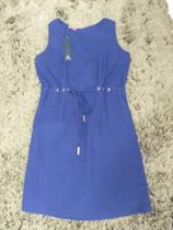 Vestido Curto Linho Azul Marinho Casual Carbon