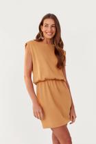 Vestido curto malha ombreira bege Vestido curto malha ombreira bege