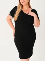 Vestido Curto Malwee 1000126673 Feminino Plus Size Decote V Canelado Viscose T. G1/G4